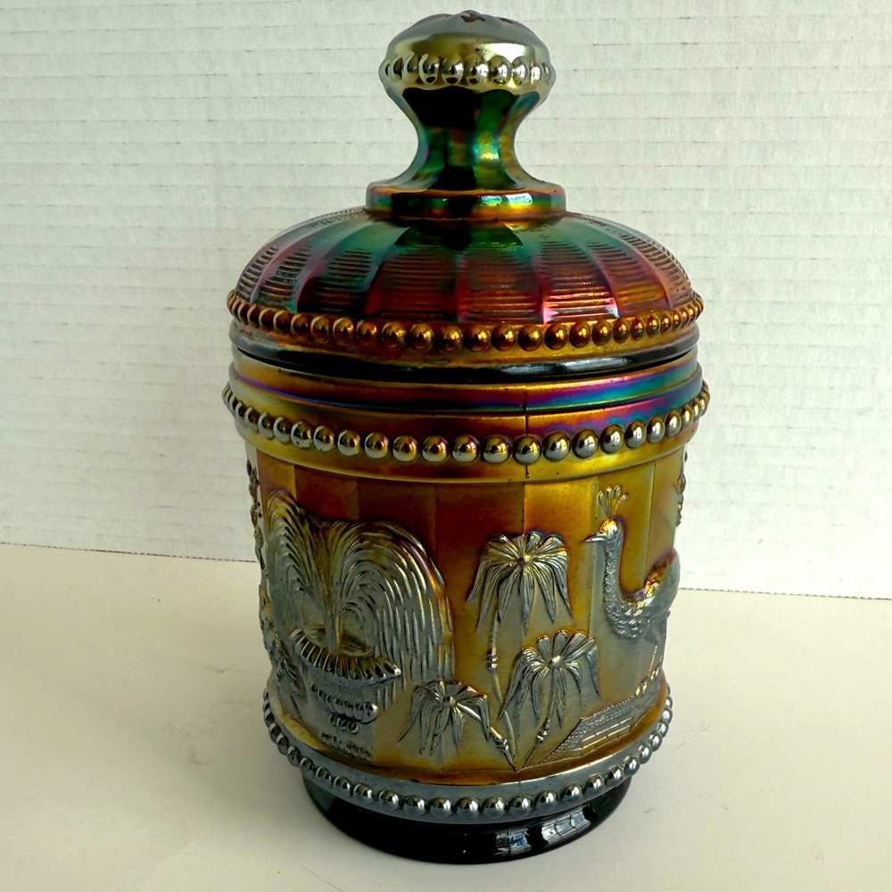 Antique Northwood Peacock at the Fountain Amethyst Carnival Glass Sugar Bowl Lid